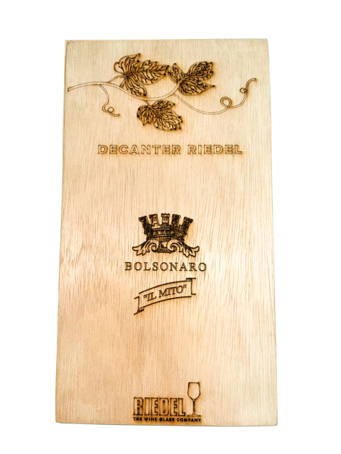 Decanter de cristal bohemia em caixa de madeira personalida Bolsonaro Il Mito